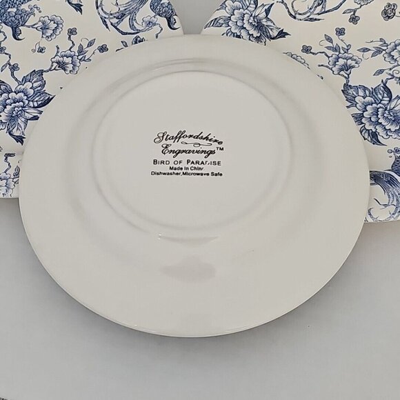 Staffordshire Engravings Bird of Paradise Salad Plate 7" blue white chintz set/4 - Picture 9 of 11